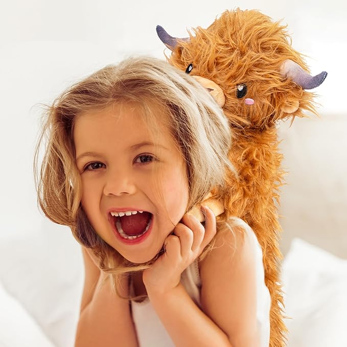 Brown Highland Cow Microwavable & Weighted Stuffed Animals - Unscented Heatable Plush Doll, Cute Cow Plush Toys Gifts for Girls Boys and Kids, Happy Fuel