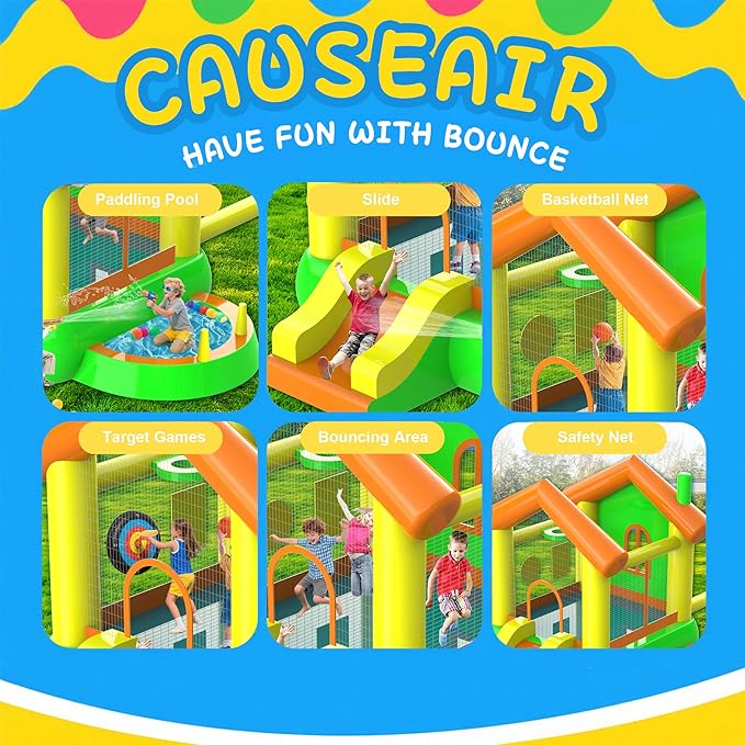 Inflatable Bounce House for Kids, 10FT Big Bounce House with Blower - Playground Backyard Slide Indoor Outdoor Wet Dry Water Park Bouncer with Blower/Ocean Ball/Target Games/Splash Pool/Basketball