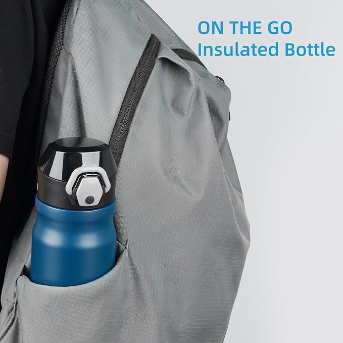 Insulated Water Bottle with Straw and Carry Loop,18 oz Stainless Steel Double Wall Vaccum Metal Water Flask with Leak-proof Lid,Navy blue