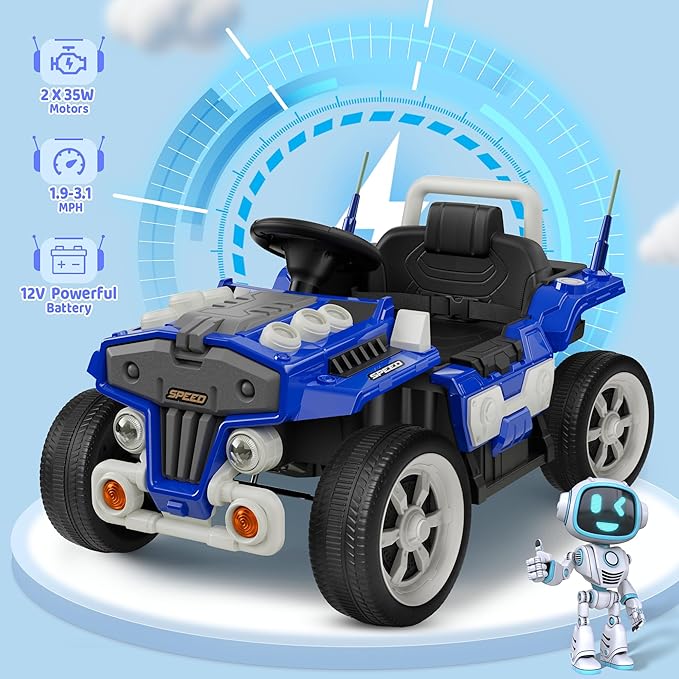 ANPABO 12V Ride On Truck Car with Remote Control, Kids Electric Car with Bluetooth Music, Horn, 3 Speeds, LED Lights, Soft Start, Ride on Toys for Toddler Boys & Girls, Blue
