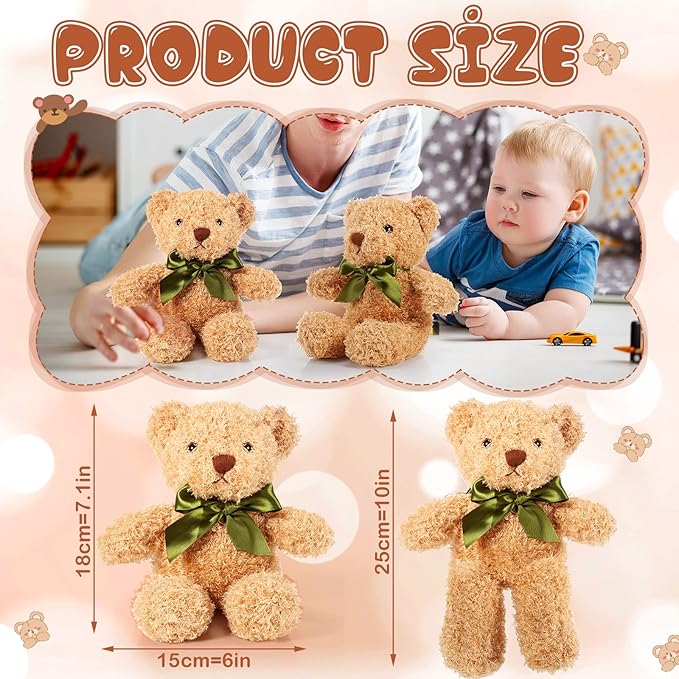 HyDren 30 Pcs Stuffed Animals Plush Bears Gifts Bulk Sleeping Playing Bear Toys with Bow Tie for Birthday Baby Shower Graduation Christmas Wedding Party Favor(10 Inch,Brown)