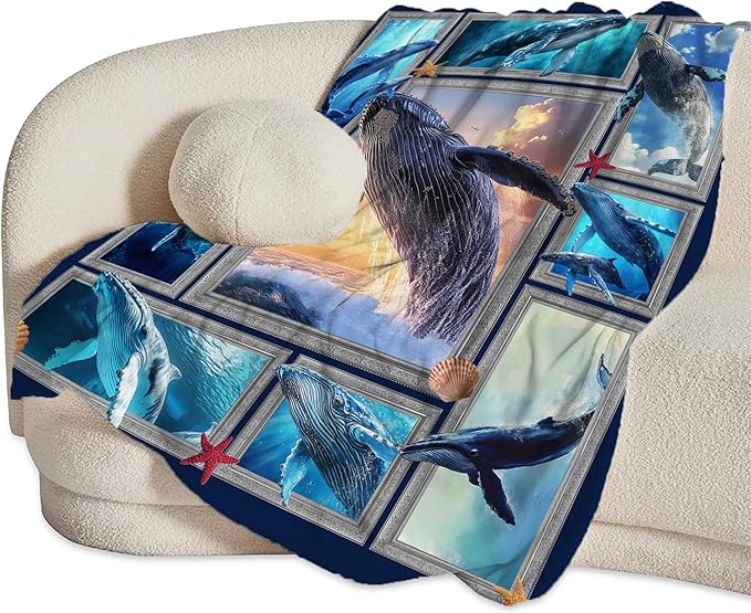 Orca Blanket Ultra Soft Cozy Killer Whale Throw Blanket Fleece Fuzzy Plush Marine Life Lovers Whales Decor Gifts for Women Girls Adults Couch Sofa 50"x40"