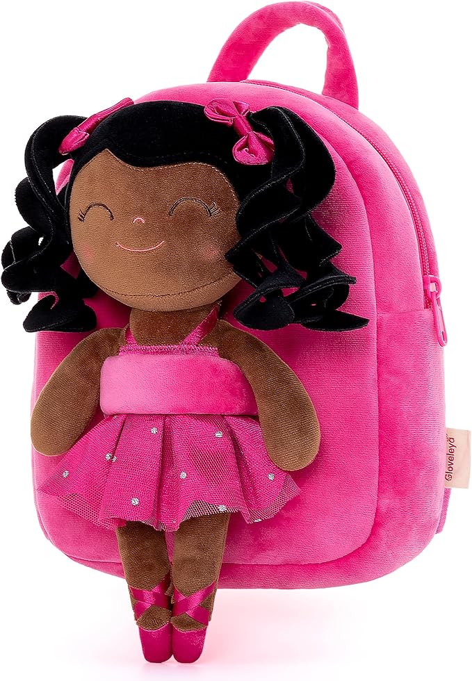Gloveleya Toddler Backpack for Kids Soft Toys Plush Curly Ballet Girl Doll Rose