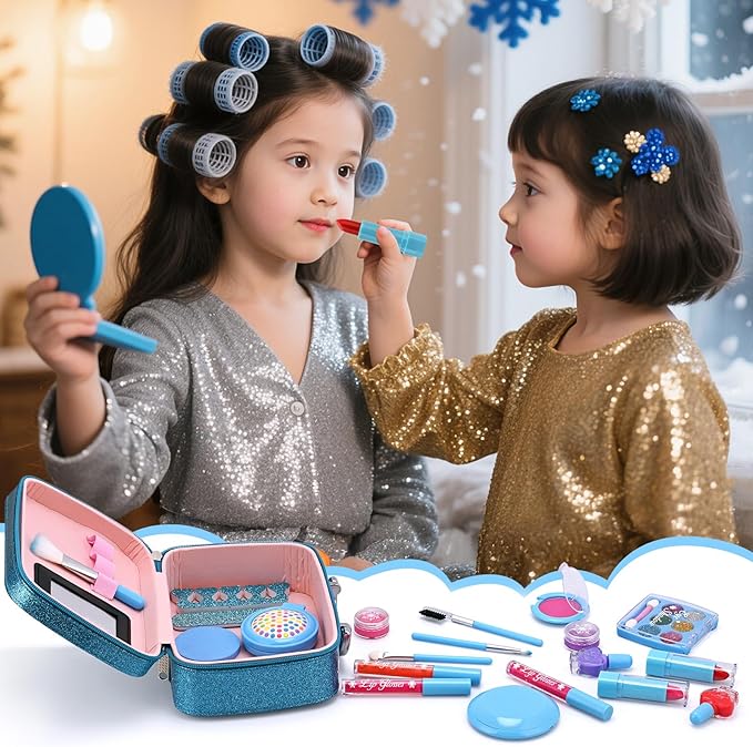Real Washable Makeup Kit for Girls - Non-Toxic Kids Play Make Up Set Toy for Toddlers Children, Princess Toys Birthday & Christmas Gift ideas for Ages 5 6 7 8 9 10 11 12 Year Old Girls