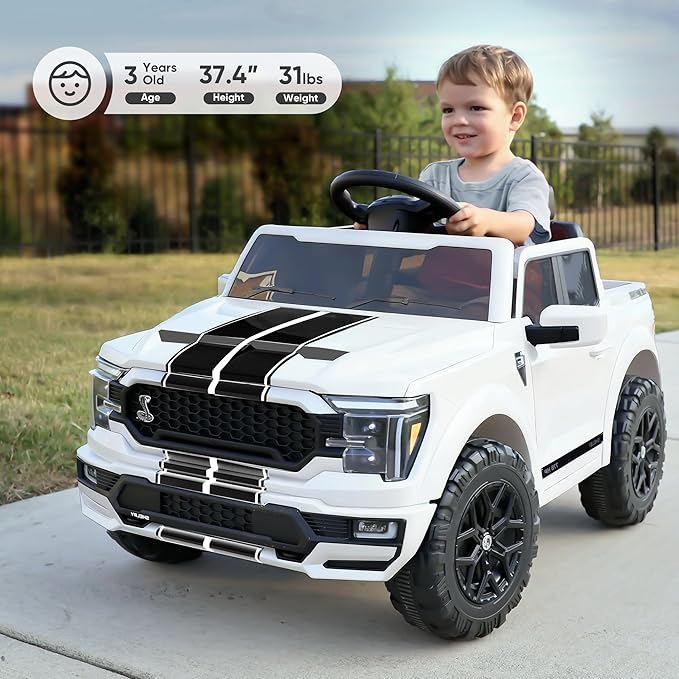 Licensed Ford Shelby F-150 24V Kids Ride on Toy, Electric Car for Kids with Remote Control, 400W Motors - White