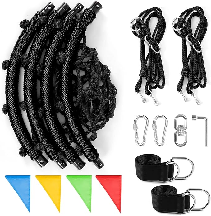 Odoland Spider Web Platform Swing, Outdoor Saucer Net Swings, 900D Oxford for Kids & Adults - Backyard Round Swing with Rope Straps & Turnbuckle, 24in, Black