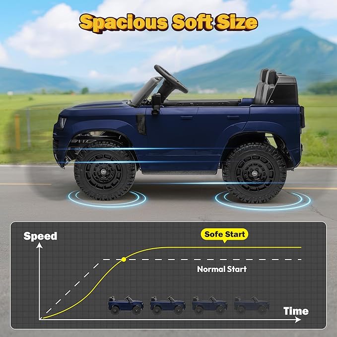 24V Licensed Land Rover 2 Seater Ride on Car for Kids, Battery Powered Electric Car Ride on Vehicle with Parent Remote Control, LED Light, Spring Suspension, Suitable for Aged 3-8, Blue
