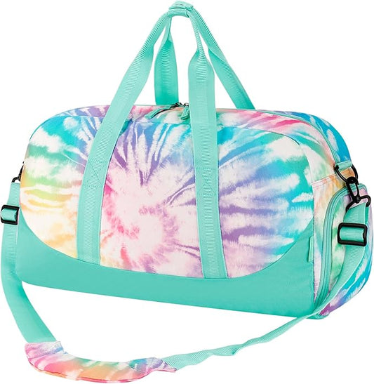 Choco Mocha Duffle Bag Kids Girls - Tie Dye Weekender Overnight Bags for Girl Ages 9-12, Teal