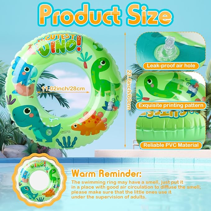 10 Pcs Inflatable Pool Floats Tubes for Kids 23.6 Inches Swim Ring Floaties Pool Tube Dinosaur Sea Animal Fruit Mermaid Unicorn Swim Rings for Kids Adults Summer Swimming Lake Beach Party