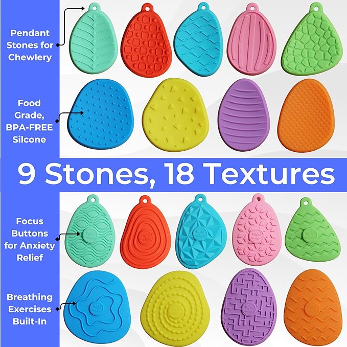 9 Sensory Stone Fidget Toys + Calm Down Corner Supplies, Sensory Toys for Kids with Autism Sensory Products, Fidgets for Classroom, Calming Corner Classroom