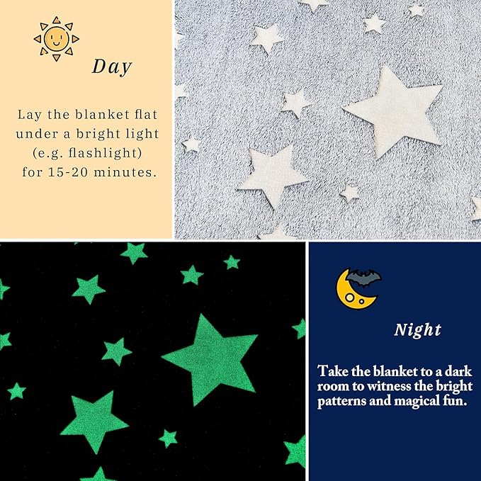 Wajade Glow in The Dark Stars Blanket - Soft Cozy Flannel Kids Throw Blanket for Boys and Girls, Cute Blanket for Sofa Couch Bed, Christmas Birthday Gift 50"x60"