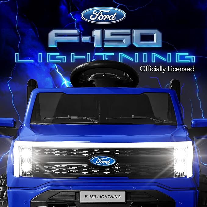 Best Choice Products Licensed Ford F-150 Lightning Truck Kids 12V Electric Ride On Car Toy w/ 66lb Weight Capacity, Parent Control, Bluetooth - Blue