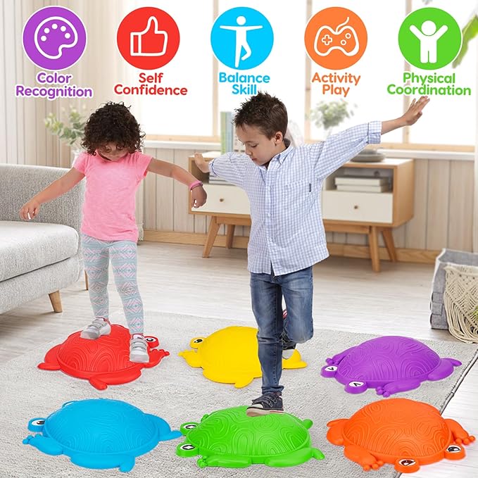 6 PCS Kids Stepping Stones Light Up Frog Balance Stones Outside Toys Ages 3-5 4-8 Plastic Jumping Step Stone Indoor Outdoor Sensory Play Toddler Obstacle Course Coordination Game 3 4 5 6 7 Year Old
