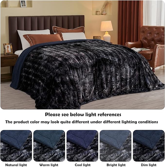 NEWCOSPLAY Super Soft Faux Fur Blanket Twin Size Tie-dye Black Sherpa Fuzzy Plush Warm Blanket for Sofa Bed (Tie-dye Black, Twin(60"x80"))