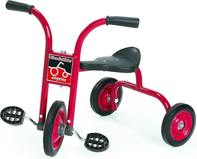 CLASSICRIDER Toddler Trike, Kids Tricycle for Riders Ages 3 and up, Preschool, Daycare, Playground Kids Tricycles, Rubber Tires, Red/Black, 8" Pedal Pusher