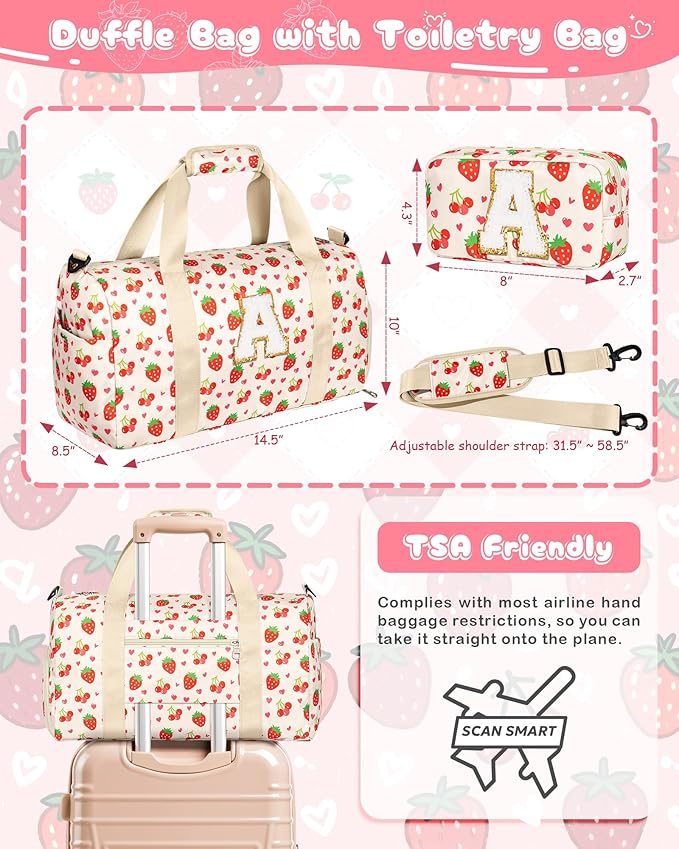 Christmas Gifts for 3 4 5 6 7 8 9 10 11 12 13 Year Old Girls, Dance Bag for Girls, Preppy Gymnastics Bag with Makeup Pouch, Shoe Compartment, Birthday Gift Ideas, Weekend Trip Essentials