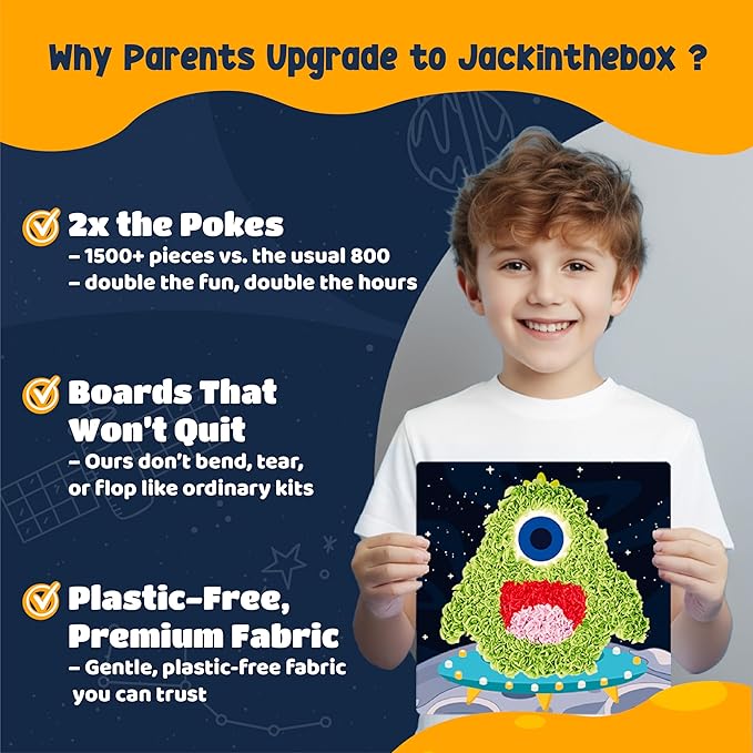 jackinthebox Poke Poke Art for Kids – Space Theme, Mess-Free Fabric Art and Craft, Flower Pressing Kits, Gift for Kids, Toys for Girls and Boys Ages 4 5 6 7 8