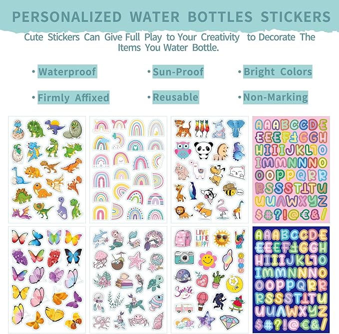 mininoo Girls Water Bottle for School, 16oz Stainless Steel Insulated Metal Water Bottle with Straw Lid for Boys (Aurora)