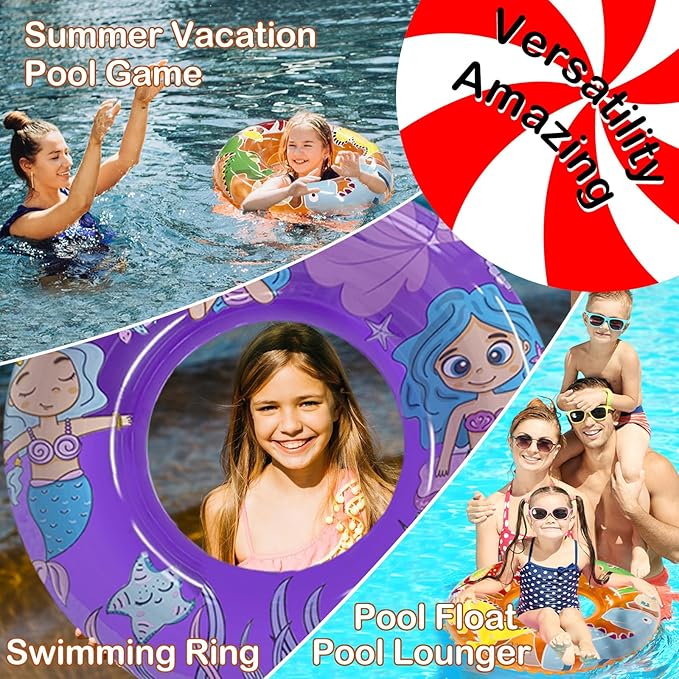 3-Pack Kids Pool Floats with Dinosaur/Pirate/Mermaid Design – Pool Toys for Toddler, 27.5“ Inflatable Swim Rings, Inner Tube for Floating Age 3-8，Premium Floaties & Water Toys for Summer Beach Party