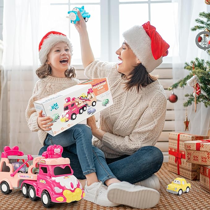 Toddler Car Toys for 1 2 3 4 Year Old Girl, 5-in-1 Pink Princess Truck Girl Cars for Toddlers 1-3 with Light & Sound, Toddler Girl Toys Age 1-2 2-4,Birthday Gifts for Baby Girl Toys