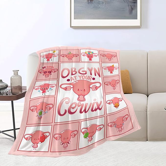 Cervix Uterus Blanket OBGYN at Your Cervix Throw Blanket All Season Ultra Soft Cozy Fleece Hysterectomy Gifts Fuzzy Plush Bedding Blankets Hysterectomy Recovery Gifts for Girls Women 50"x40"