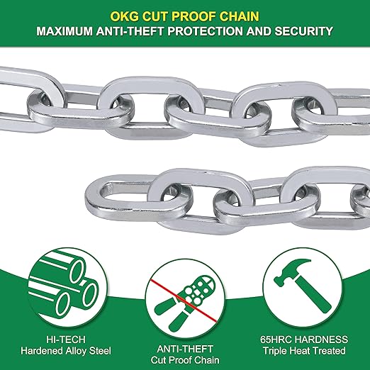 OKG Heavy Duty Security Chain, 3.9ft x 5/16" Thick Outdoor Gate Chain, Cut Proof Chain Made of Hardened Alloy Steel Chain, Ideal for Fence Gates, Bicycles, Moped, Trailers, Generator, etc