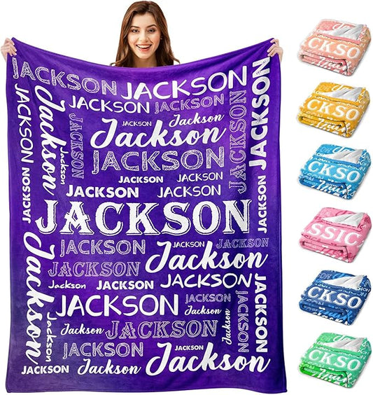Ship Next Day, Personalized Baby Blanket with Name - Printed in USA, Custom Name Blanket for Boys Girls Kids, Customized Flannel Blankets Gifts for Teen Shower Toddlers Christmas Brithday