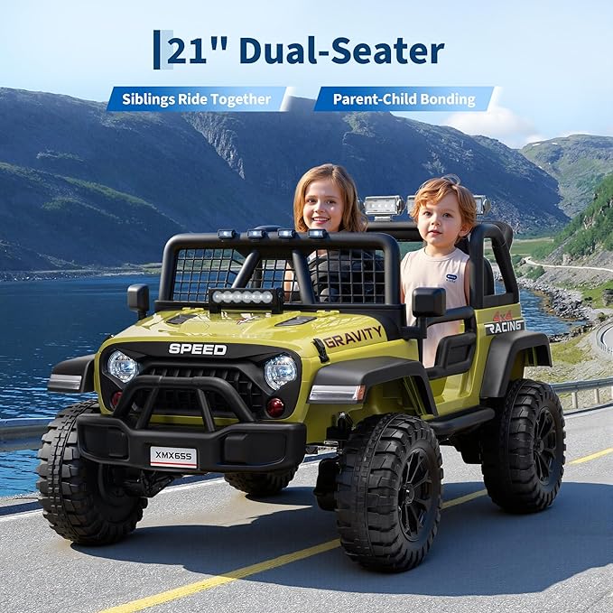 24V 2 Seater Kids Electric Truck with Parent Remote Control, 4WD Ride on Car for Toddlers & Kids 4-8, 100Min Battery, Dual Motor, All Terrain Electric Vehicle Gift for Boys Girls