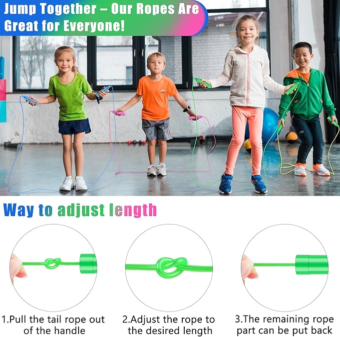 Aodaer Kids Jump Rope Set Colorful Outdoor Jump Ropes 7.3 Feet Adjustable Skipping Ropes for Outdoor Fun Activity Great Party Favor