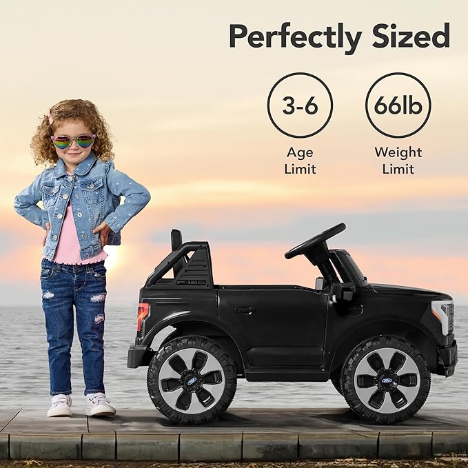 Best Choice Products Licensed Ford F-150 Lightning Truck Kids 12V Electric Ride On Car Toy w/ 66lb Weight Capacity, Parent Control, Bluetooth - Black
