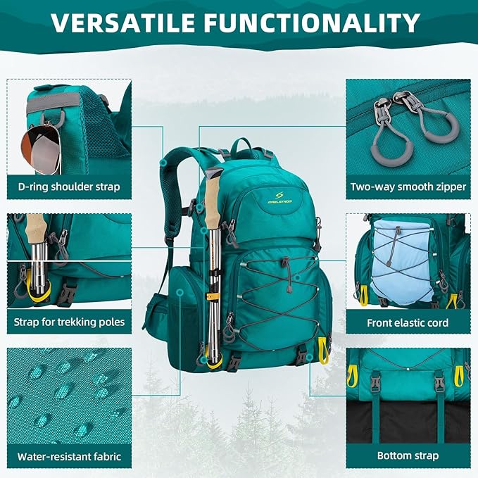 Maelstrom Hiking Backpack,40L Waterproof Camping Backpack,Men Women Packable Hiking Daypack with Rain Cover,Lightweight Travel Backpack-Green