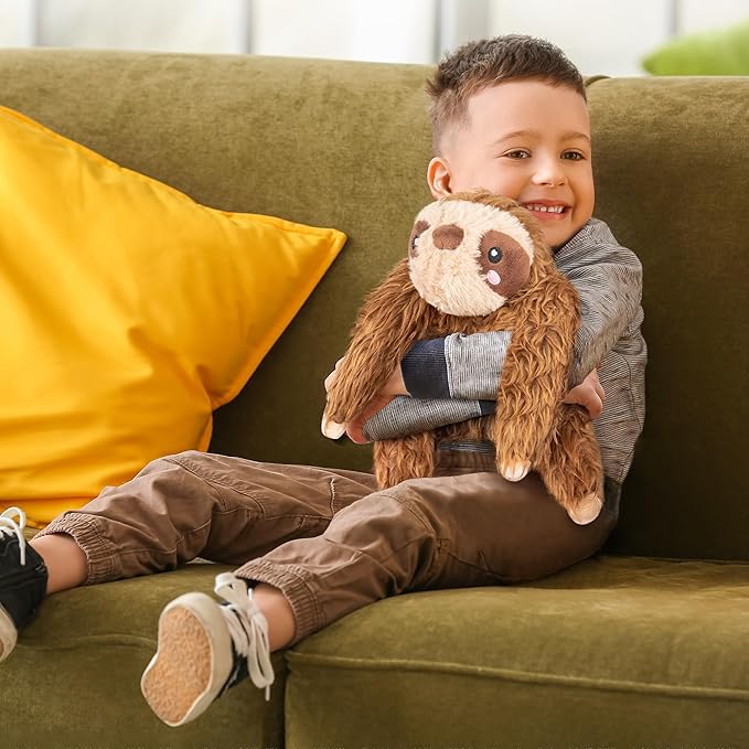 Happy Fuel Sloth Microwavable 1.5 lbs Unscented Heating Pad for Women & Kids - Cute Soft Cozy Pillow Plush Heatable Warm Stuffed Animals - Kawaii Hot & Cold Plushie Toy - Sloth Gifts for Girls & Boys