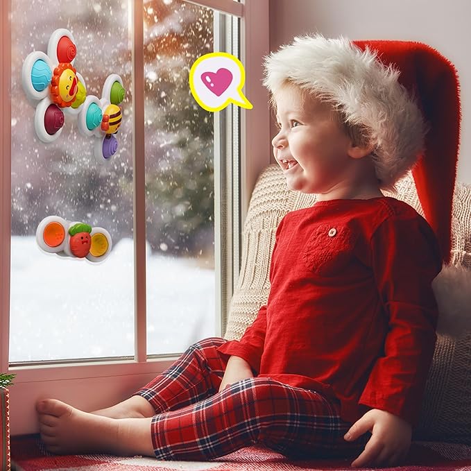 LiKee Strong Suction Cup Fidget Rotating Sensory Bath Toys for Baby, Airplane Car Travel Table & Window Toys for Toddler Boys and Girls, 10+ Months