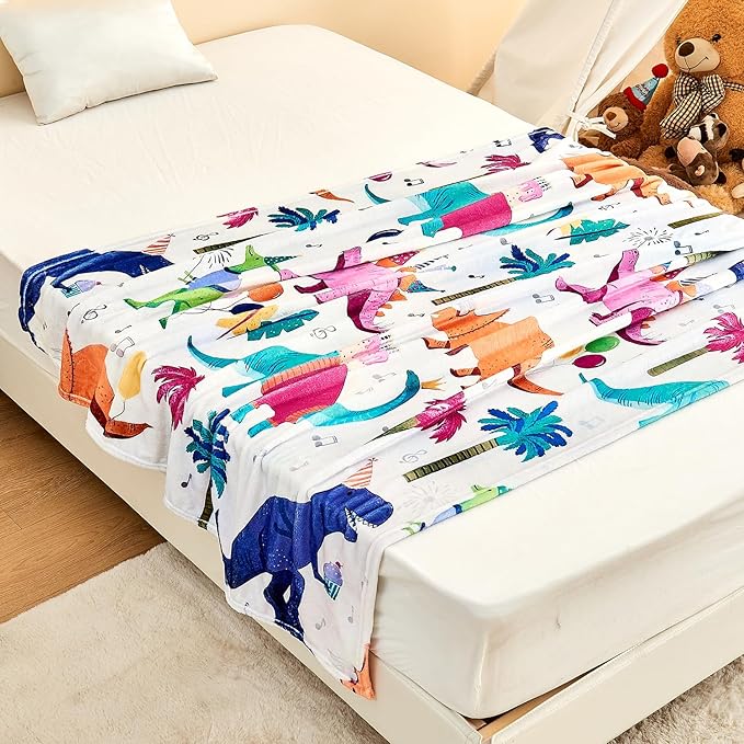 Wajade Toddler Fleece Dinosaur Blanket for Boys - Soft Throw Blanket with Dinosaur Print for Children's Birthday, Christmas, Halloween - 60"x80"