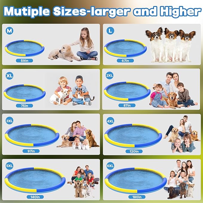 59" Non-Slip Splash Pad for Kids and Dog, Thicken Sprinkler Pool Summer Outdoor Water Toys, Extra Large Backyard Wading Pool for Children Boys & Girls or Pet Dog (Blue&Yellow)