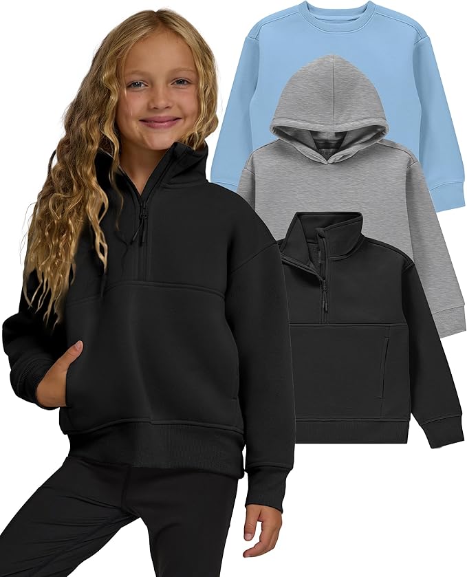 PURE CHAMP Girls Sweatshirt 3 Pack Hoodies for Teen Girls Crewneck Sweatshirt Quarter Zip hoodies Fleece Sizes 4–16 Clothing