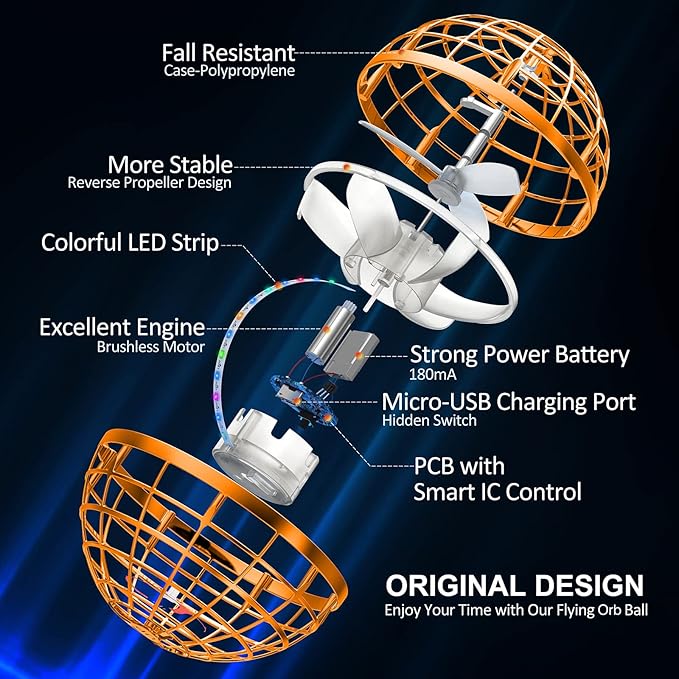 2025 Flying Orb Ball Toy,Cosmic Globe Boomerang Hover Ball Galactic Fidget Spinner, Hand Drone Orbit, Cool Toys Gift for 6 7 8 9 10+ Year Old Boys Girls Teens Outdoor Toys(Orange)