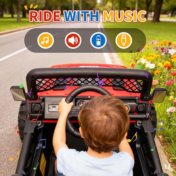 12V Kids Electric Ride on Truck，Parent Remote Control Car for Kids| Features 3 Speeds to 6MPH, 2 * 550w Moto, Spring Suspension, LED Lights, Music | for Children Aged 2-8 Years, Red