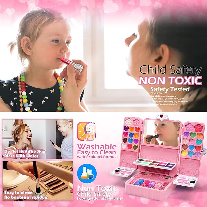 Kids Makeup Kit Girl Toys - Washable Makeup with Mirror Kid Makeup Sets for Girls 5-8,Maquillaje para Niñas, Play Make Up Kit,Best Toys for Little Girls, Ages4-12 Year Old Girl Birthday Gifts
