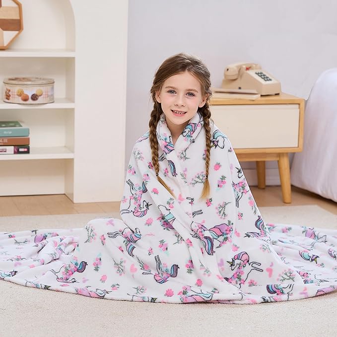 Viviland Kids Throw Blanket, Unicorn Print Blankets for Girls, Warm Lightweight Plush Throw Blanket Unicorn Fleece for Sofa Chair Couch Bed, for Kids, 50" x 60"