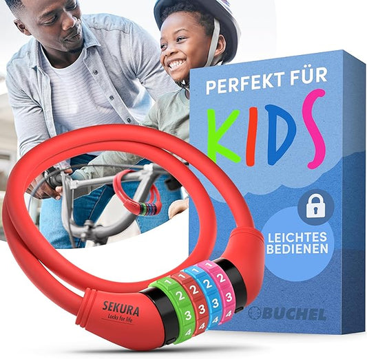 Bike Locks Cable for Kids - Colorful & Keyless - Secure Your Child's Bike - Easy-to-Use Bicycle Accessory, High Security 5 Digit Resettable Combination Coiling Bicycle Lock, Anti Theft