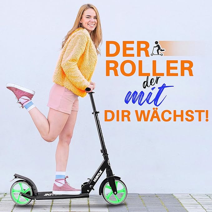 Hurtle Renegade Kick Scooter for Kids, Teenagers & Adults - 2-Wheel Folding Scooter with Adjustable T-Bar Handlebar - Alloy Anti-Slip Deck