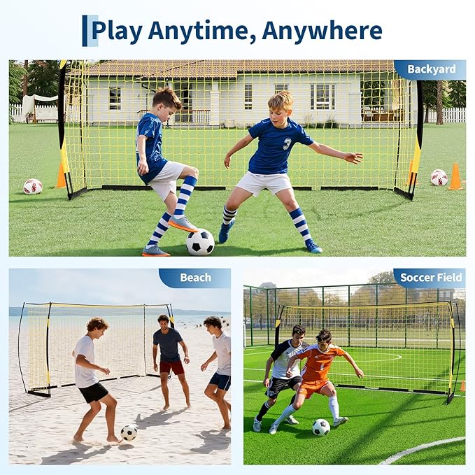 12x6 FT Soccer Goal for Backyard, Portable Soccer Net with Sturdy Metal Base, Easy Assembly Soccer Training Equipment for Indoor Outdoor Use, Collapsible with Carry Bag