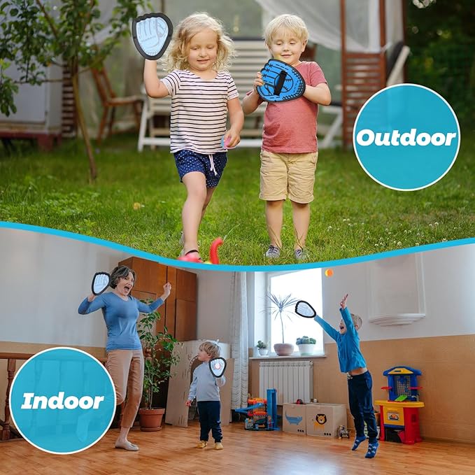 Toss and Catch Ball Sets, Toys Balls Catch Game with 4 Sticky Balls,Hook and Loop Toss Game Includes 4 Baseball Glove Paddles,Outdoor Yard Lawn Games for Ages 3+ Kids