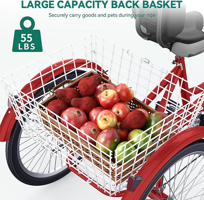 YITAHOME 24 & 26 Inch Adult Tricycle, 1 & 7 Speed 3 Wheel Bikes, Large Seat with Backrest Trike for Adults with Front & Rear Baskets, Cruiser Bike for Seniors Women Men Commute Picnic Outdoor