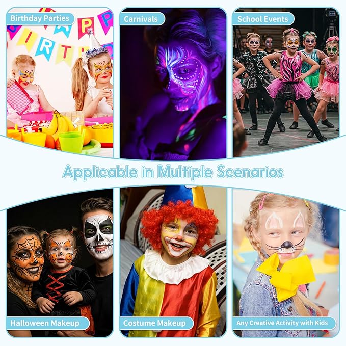 Pintada 42 Color Face Painting Kit for Kids - Non Toxic Water Activated Face Paint Palette With Stencils, Brush, Gems. For Carnival, Halloween, Costume Makeup and Any Creative Activity with Kids