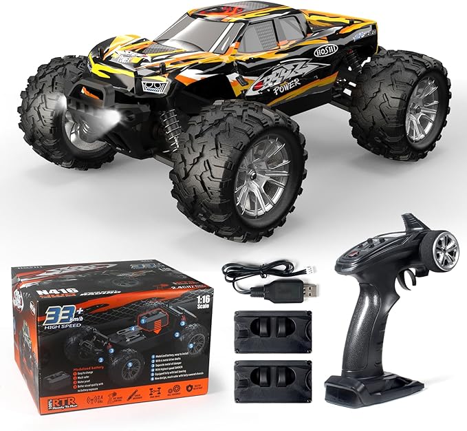 1:16 Scale All Terrain RC Car, 36 KPH High Speed 4WD Electric Vehicle with 2.4 GHz Remote Control, 4X4 Waterproof Off-Road Truck with Two Module Batteries