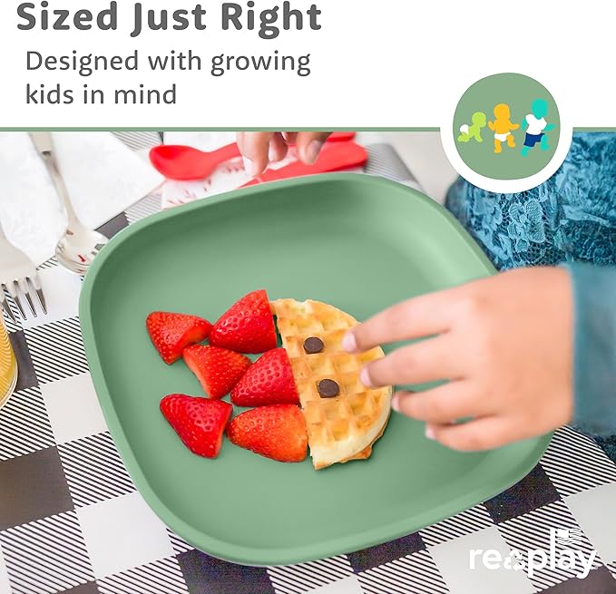 Re-Play Toddler Plates - 22 Oz. Deep-Walled Flat Kids Plates - Dishwasher & Microwave Safe - Made in USA - Set of 4-7.37" x 7.37" x 1.25" - Desert Roses