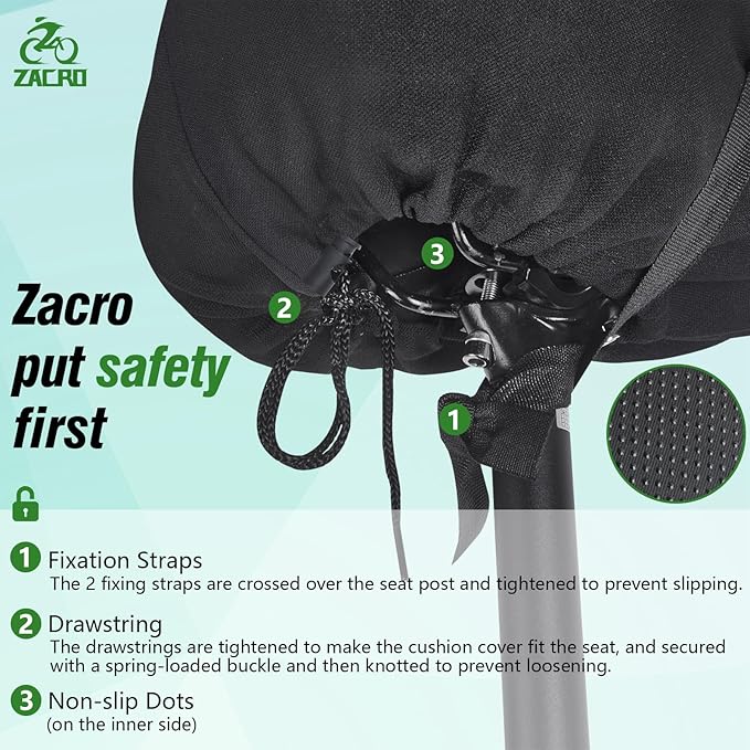 Zacro Bike Seat Cushion - Padded Gel Bike Seat Cover for Men & Women, Padding Bicycle Saddle fit with Peloton/Spin Stationary Exercise/Mountain Road Cycling Bike