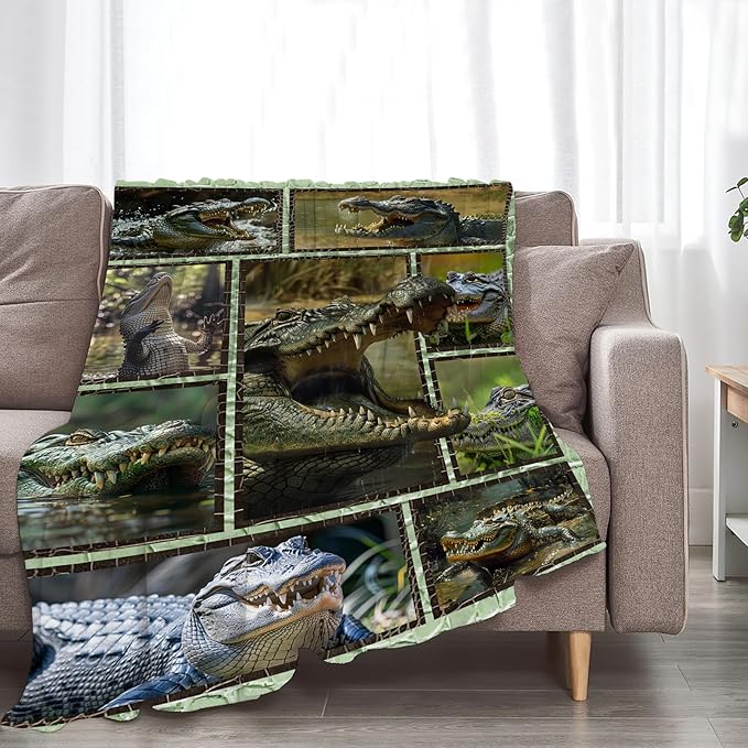 Crocodile Blanket Alligator Throw Blanket Cozy Plush Fleece Flannel Animal Blankets Lightweight Fuzzy Party Gifts for Girls Boys Women Men 80"X60"